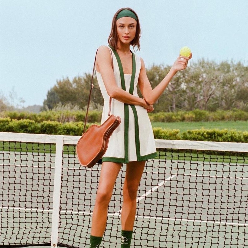 PETITE Staud Women's Green and White Dress with Shorts Size Medium